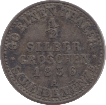 1836 SILVER HALF GROSCHEN PRUSSIA - SILVER WORLD COINS - Cambridgeshire Coins