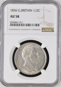 1836 SILVER HALFCROWN NGC AU 58 - NGC SILVER COINS - Cambridgeshire Coins