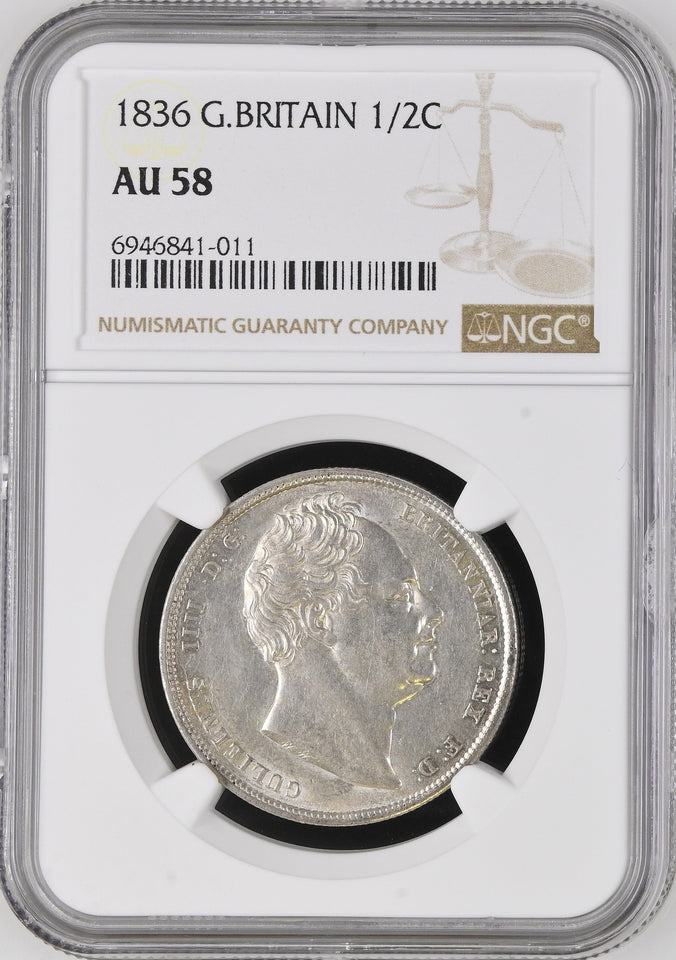 1836 SILVER HALFCROWN NGC AU 58 - NGC SILVER COINS - Cambridgeshire Coins