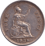 1838 FOURPENCE ( AUNC ) - FOURPENCE - Cambridgeshire Coins