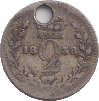 1838 HOLED MAUNDY TWOPENCE ( FAIR ) - MAUNDY TWOPENCE - Cambridgeshire Coins