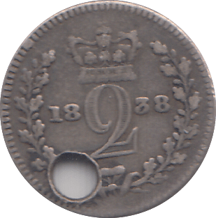 1838 MAUNDY TWOPENCE ( GF ) HOLED - MAUNDY TWOPENCE - Cambridgeshire Coins