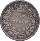1838 SIXPENCE ( FINE ) - SIXPENCE - Cambridgeshire Coins