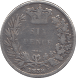 1838 SIXPENCE ( NF ) - SIXPENCE - Cambridgeshire Coins