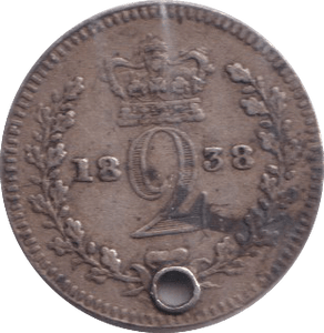 1838 TWOPENCE ( VF ) HOLED - MAUNDY TWOPENCE - Cambridgeshire Coins