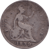 1839 FOURPENCE ( FINE ) - FOURPENCE - Cambridgeshire Coins