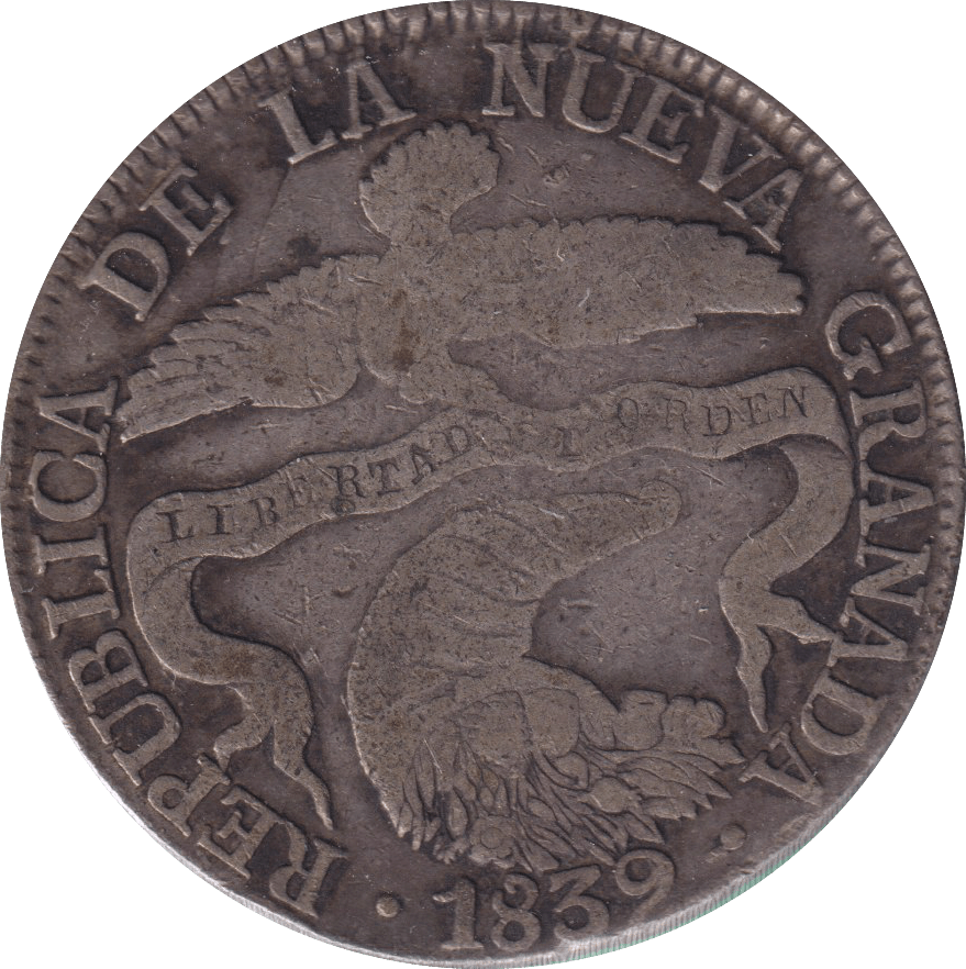 1839 SILVER 8 REALES NUEVA GRANADA COLOMBIA - SILVER WORLD COINS - Cambridgeshire Coins