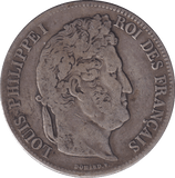 1839 SILVER FIVE FRANCS FRANCE - SILVER WORLD COINS - Cambridgeshire Coins