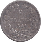 1840 SILVER 5 FRANC CLEANED FRANCE - SILVER WORLD COINS - Cambridgeshire Coins