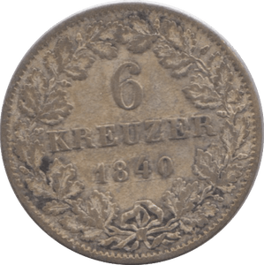 1840 SILVER 6 KREUZER GERMANY - SILVER WORLD COINS - Cambridgeshire Coins