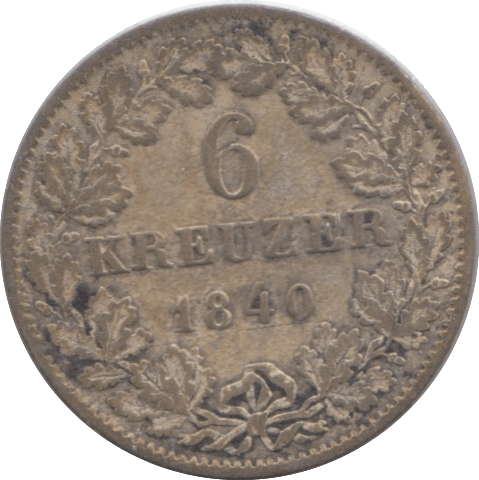 1840 SILVER 6 KREUZER GERMANY - SILVER WORLD COINS - Cambridgeshire Coins