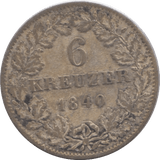 1840 SILVER 6 KREUZER GERMANY - SILVER WORLD COINS - Cambridgeshire Coins