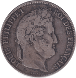 1840 SILVER FIVE FRANCS FRANCE - SILVER WORLD COINS - Cambridgeshire Coins