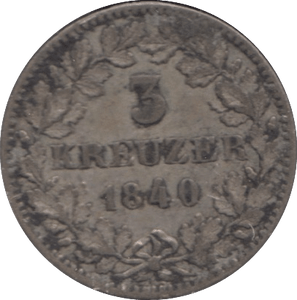 1840 SILVER THREE KREUZER WURTTEMBERG GERMANY - SILVER WORLD COINS - Cambridgeshire Coins