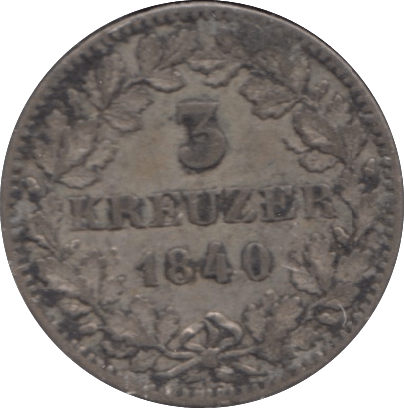 1840 SILVER THREE KREUZER WURTTEMBERG GERMANY - SILVER WORLD COINS - Cambridgeshire Coins