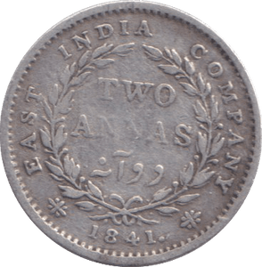 1841 SILVER TWO ANNA INDIA - SILVER WORLD COINS - Cambridgeshire Coins