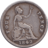1842 FOURPENCE ( FINE ) - FOURPENCE - Cambridgeshire Coins