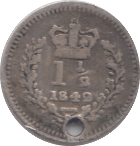 1842 HOLED THREE HALFPENCE ( FINE ) - THREE HALF PENCE - Cambridgeshire Coins