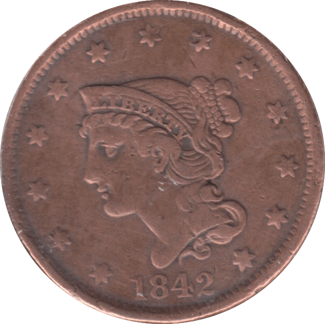 1842 USA ONE CENT - WORLD COINS - Cambridgeshire Coins