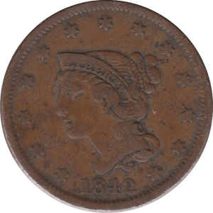 1842 USA ONE CENT - WORLD COINS - Cambridgeshire Coins