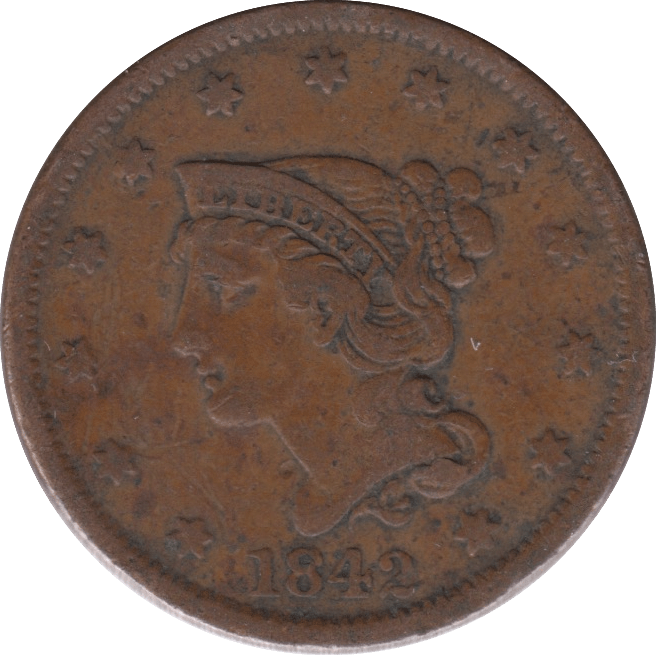1842 USA ONE CENT - WORLD COINS - Cambridgeshire Coins
