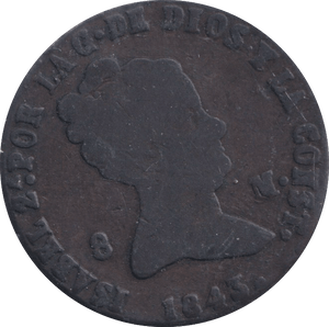 1843 8 MARAVEDIS SPAIN - WORLD COINS - Cambridgeshire Coins