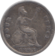 1843 FOURPENCE ( FINE ) - FOURPENCE - Cambridgeshire Coins