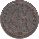 1843 SILVER HALF DIME USA - SILVER WORLD COINS - Cambridgeshire Coins
