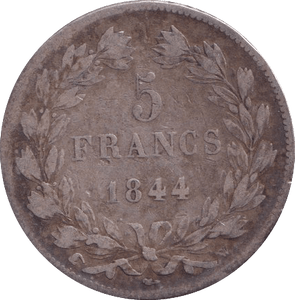 1844 SILVER 5 FRANC FRANCE - SILVER WORLD COINS - Cambridgeshire Coins