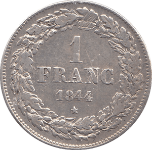 1844 * SILVER ONE FRANC BELGIUM - SILVER WORLD COINS - Cambridgeshire Coins