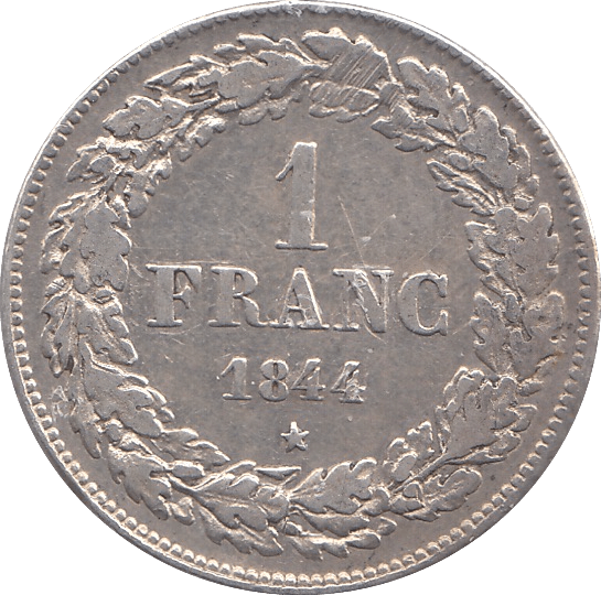1844 * SILVER ONE FRANC BELGIUM - SILVER WORLD COINS - Cambridgeshire Coins