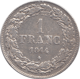 1844 * SILVER ONE FRANC BELGIUM - SILVER WORLD COINS - Cambridgeshire Coins