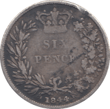 1844 SIXPENCE ( FAIR ) - SIXPENCE - Cambridgeshire Coins