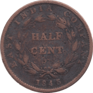 1845 1/2 CENT STRAIT SETTLEMENTS - WORLD COINS - Cambridgeshire Coins