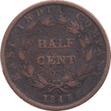 1845 1/2 CENT STRAIT SETTLEMENTS - WORLD COINS - Cambridgeshire Coins