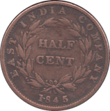 1845 HALF CENT EAST INDIA COMPANY - WORLD COINS - Cambridgeshire Coins