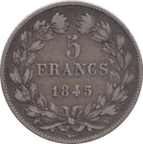1845 SILVER FRANCE 5 FRANCS - SILVER WORLD COINS - Cambridgeshire Coins