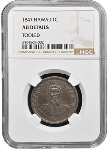 1847 1 CENT HAWAII TOOLED AU DETAILS NGC - NGC GOLD WORLD - Cambridgeshire Coins