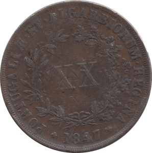 1847 20 CENTAVOS PORTUGAL - WORLD COINS - Cambridgeshire Coins