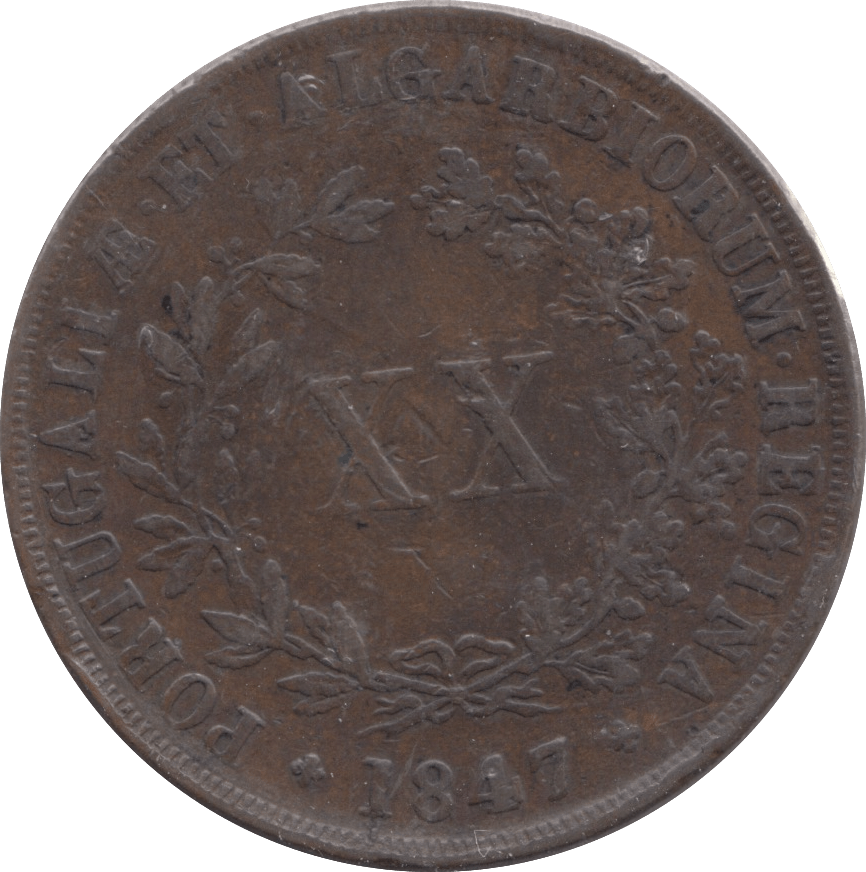 1847 20 CENTAVOS PORTUGAL - WORLD COINS - Cambridgeshire Coins