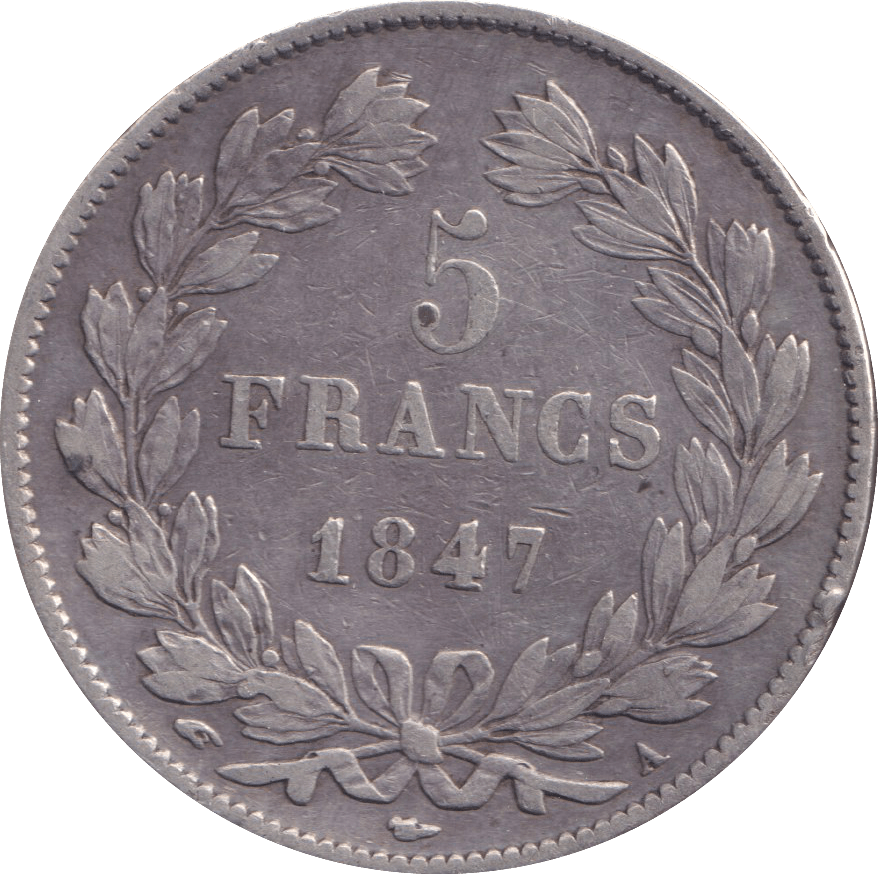 1847 SILVER 5 FRANCS FRANCE - SILVER WORLD COINS - Cambridgeshire Coins