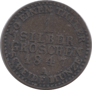 1847 SILVER ONE GROSCHEN PRUSSIA - SILVER WORLD COINS - Cambridgeshire Coins