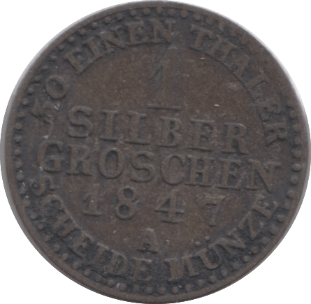 1847 SILVER ONE GROSCHEN PRUSSIA - SILVER WORLD COINS - Cambridgeshire Coins