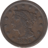 1848 ONE CENT USA - WORLD COINS - Cambridgeshire Coins