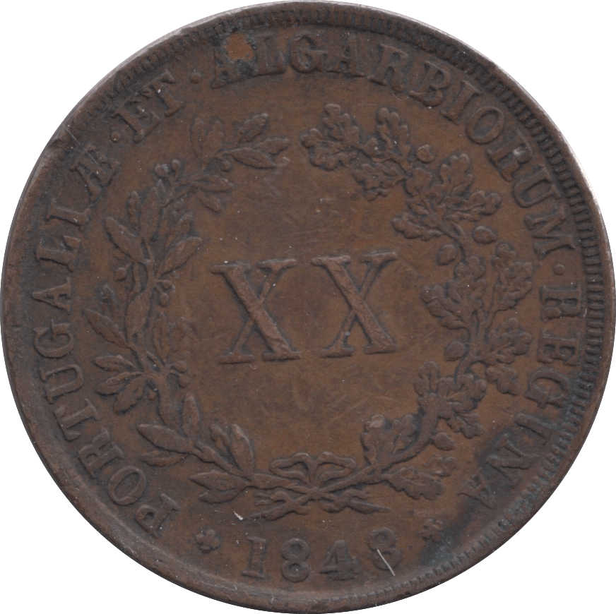 1848 PORTUGAL 20 REIS - WORLD COINS - Cambridgeshire Coins