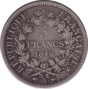 1848 SILVER 5 FRANC FRANCE - SILVER WORLD COINS - Cambridgeshire Coins