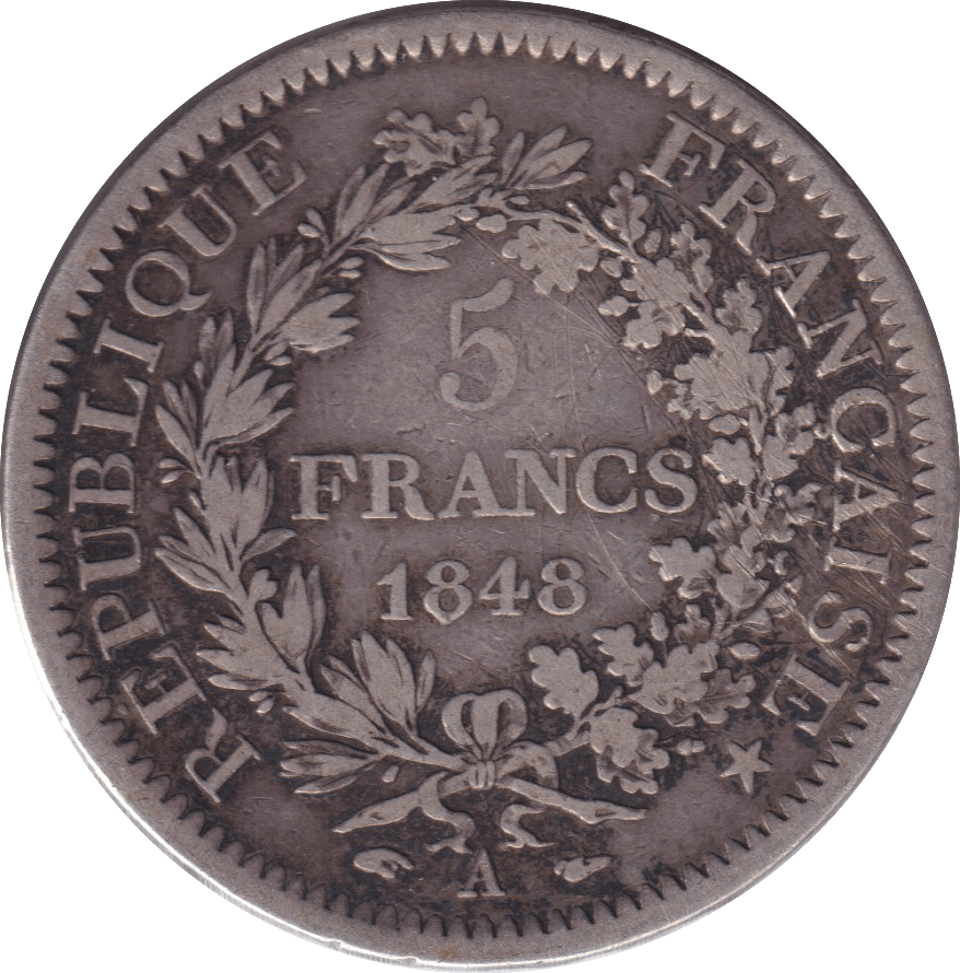 1848 SILVER 5 FRANC FRANCE - SILVER WORLD COINS - Cambridgeshire Coins