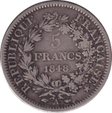 1848 SILVER 5 FRANC FRANCE - SILVER WORLD COINS - Cambridgeshire Coins