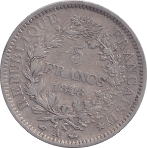 1848 SILVER 5 FRANC FRANCE - SILVER WORLD COINS - Cambridgeshire Coins
