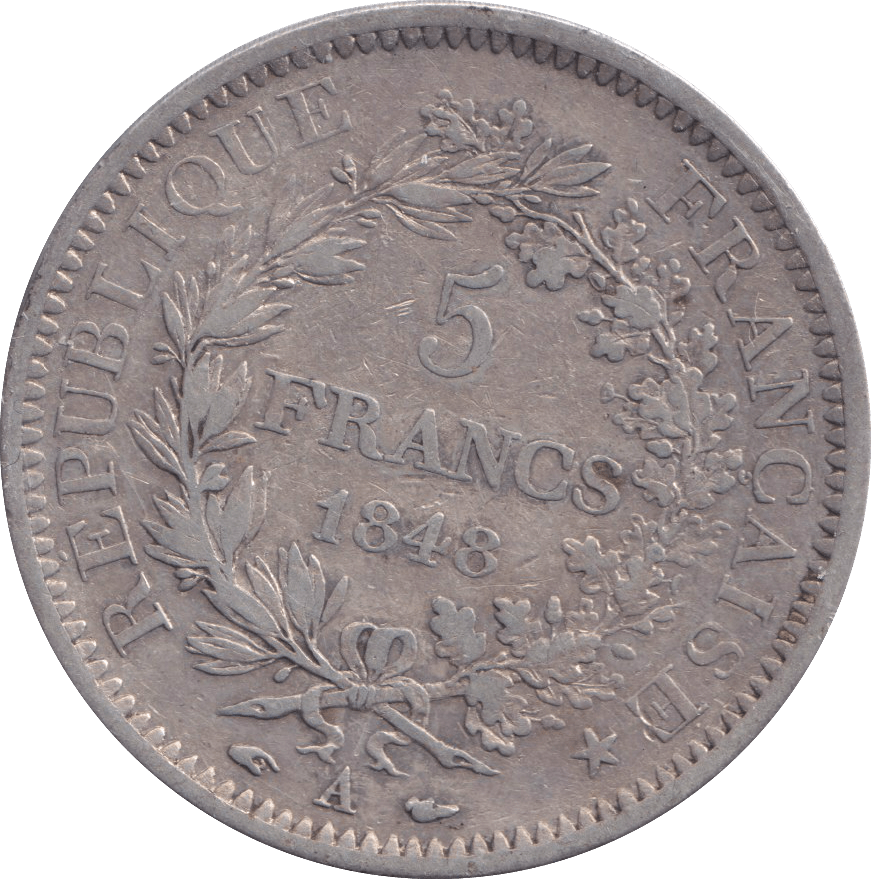 1848 SILVER 5 FRANC FRANCE - SILVER WORLD COINS - Cambridgeshire Coins